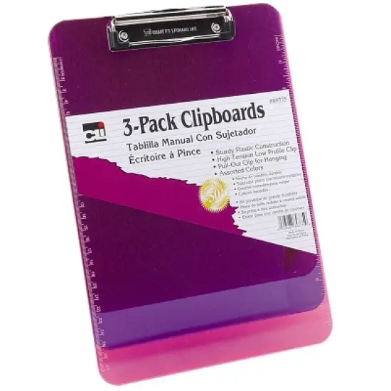 Charles Leonard Plastic Clipboard w/Low Profile Clip, Letter, Assorted Translucent Neon Colors, Pack of 3 image {2}