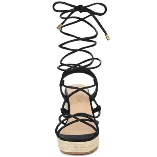 Allegra K Women's Lace Up Platform Heel Espadrilles Wedge Sandals image {1}