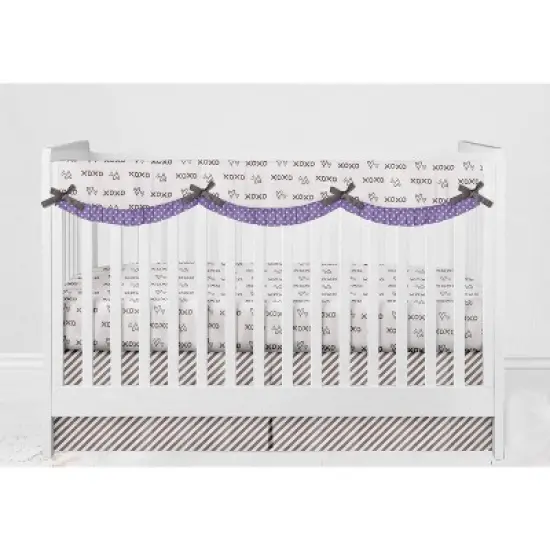 Bacati - Love Gray/Lilac Stripes Long Side Crib Rail Guard Cover image {4}