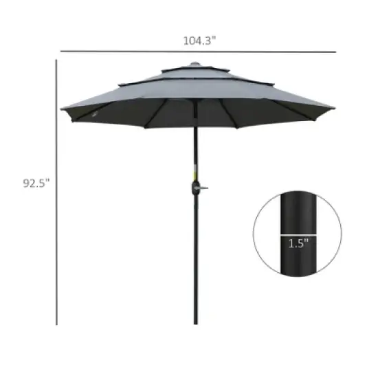 Outsunny 9FT 3 Tiers Patio Umbrella Outdoor Market Umbrella with Crank, Push Button Tilt for Deck, Backyard and Lawn, Dark Gray image {1}