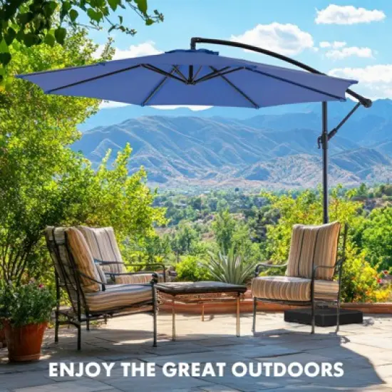DOMETOUR 9.8FT Offset Patio Umbrella, Cantilever Outdoor Sun Shade, Easy Tilt, UV Protection for Backyard, Lawn, Garden, Pool image {3}