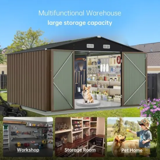 Outdoor Storage Shed with Updated Frame Structure & Lockable Door, Waterproof Practical Garden Patio Lawn Poolside Metal Tool Shed image {5}