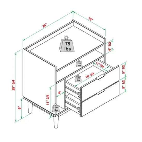 2pk Mid-Century Modern Solid Wood 2 Drawer Storage Nightstands - Saracina Home image {10}