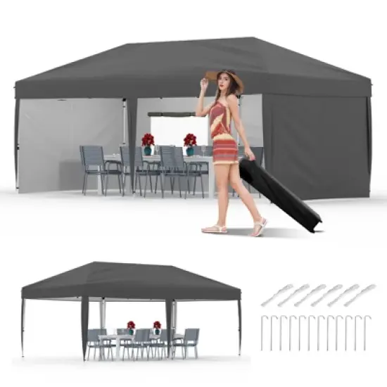 10x20 Heavy Duty Pop Up Canopy w/4 Sidewalls, Roller Bag, 4 Weights, 8 Stakes & 6 Ropes - 3 Height Adjustable image {8}
