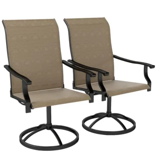 Outsunny Patio Swivel Chairs Set of 2, High Back Patio Dining Chairs with All-Weather Mesh Fabric and Metal Frame for Backyard, Porch or Garden image {7}