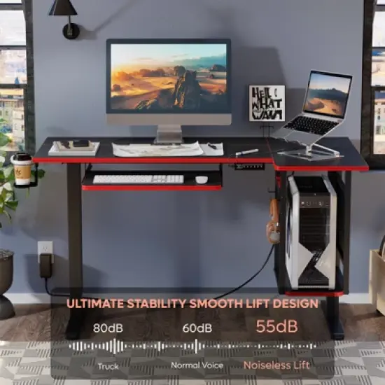 Bestier 57" Standing Computer Desk, Height Adjustable Desk with Keyboard Tray & Host Shelf for Home Office, L-Shaped Gaming Desk with Pegboard image {5}
