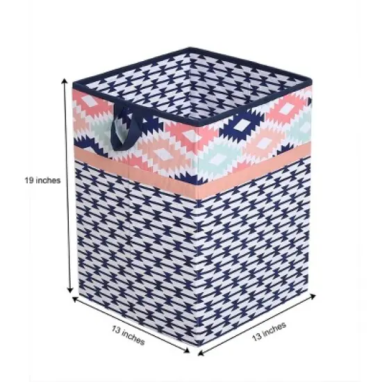 Bacati - Emma Kilim Coral/Mint/Navy Collapsible Laundry Hamper image {3}