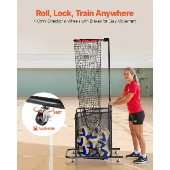 VEVOR Volleyball Setter Training Equipment, Angle and Height Adjustable Volleyball Trainer, Portable Practice Net, Red&Black image {5}