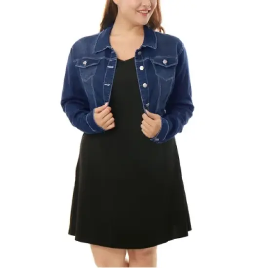 Agnes Orinda Women's Plus Size Cropped Long Sleeve Trendy Fashion Denim Jean Jackets image {2}