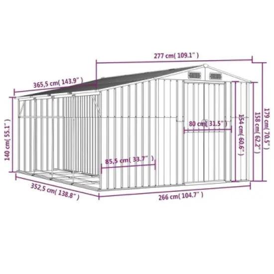 vidaXL Garden Shed Anthracite Galvanized steel, Polypropylene Large image {11}