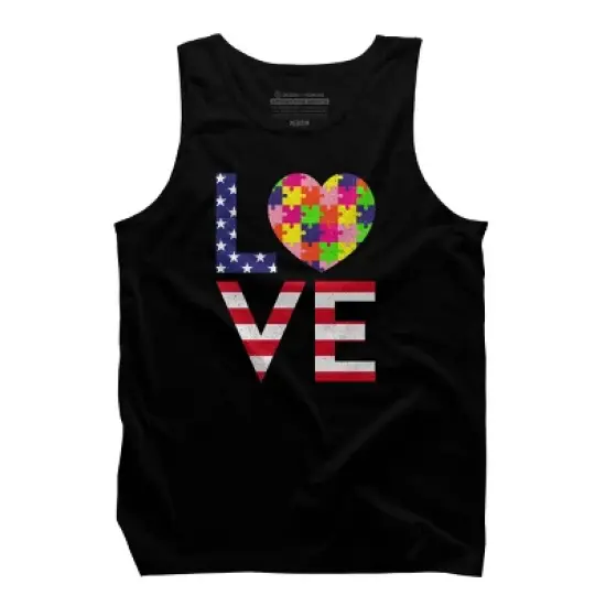 Men's Design By Humans July 4th Love Flag With Puzzle Heart By Ujangkasep Tank Top image {2}