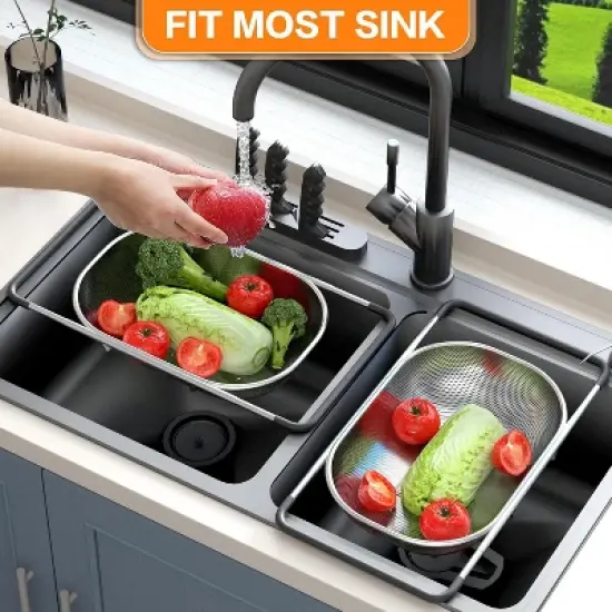 Over the Sink Colander - Strainers and Colanders -Expandable Fine Mesh Strainer with Rubber Grip for Veggie, Fruits, Pasta, image {4}