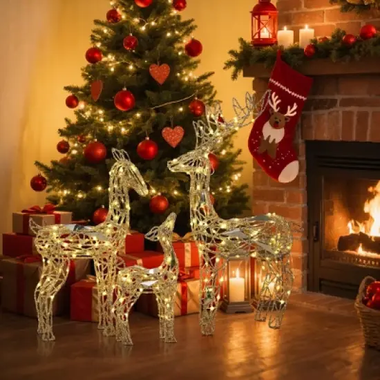 LuxenHome 3-Piece Gold Glitter Deer Family Outdoor Holiday Decoration with Lights Brown image {5}