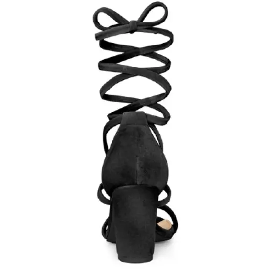Allegra K Women's Velvet Lace-Up Chunky Heel Sandals image {2}
