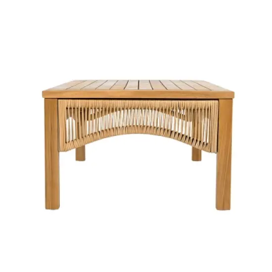 Christopher Knight Home Ignis Boho 5 Piece Patio Acacia Wood Faux Rattan Chat Set with Cushions and Slatted Coffee Table image {12}