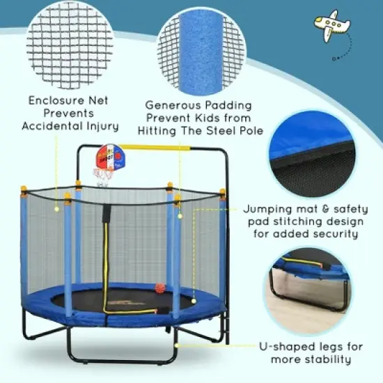 NAYSAYE Trampoline with Basketball Hoop and Horizontal Bar for Indoor Play for Kids, Blue, 55.00"*55.00"*55.00" image {3}