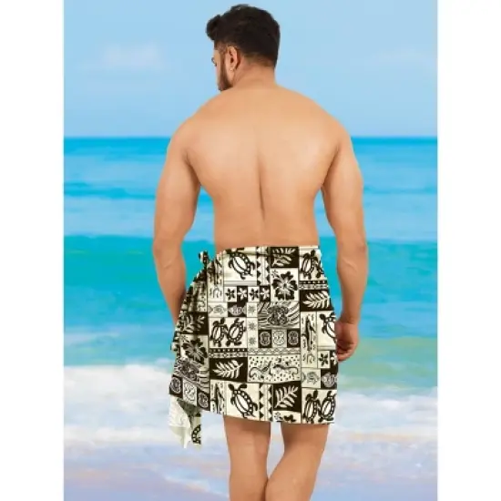 LA LEELA Men's Pareo Sarong Mini Beach Party Wrap One Size Tropical Black image {1}