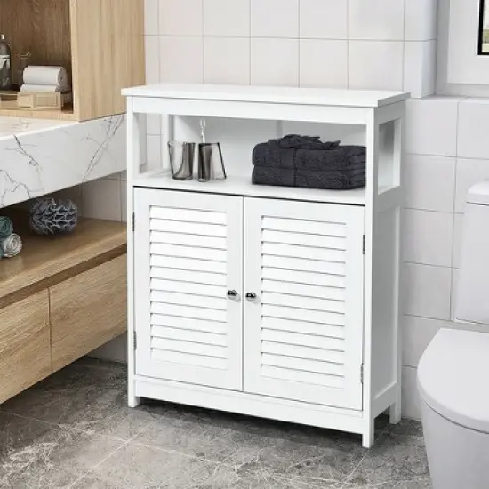 Costway Bathroom Wood Storage Cabinet w/ Double Shutter Door image {1}