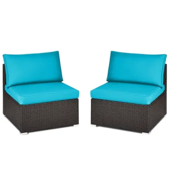 Tangkula 2-Piece Outdoor Wicker Rattan Sectional Armless Sofa Chair with Cushions image {2}