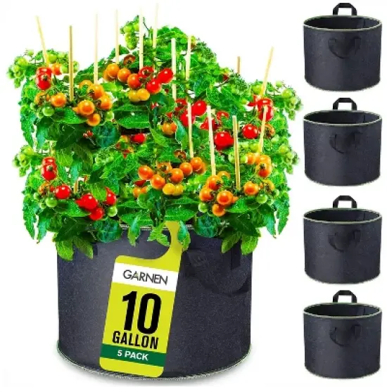 Garnen 5 Packs 10 Gallon Garden Potato Grow Bags, Fabric Grow Bags for Outdoor and Indoor Planters - Black image {7}