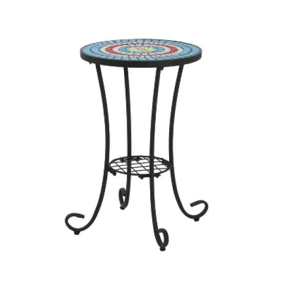 Christopher Knight Home Jaxon Patio Iron and Ceramic Tile Accent Table with Shelf image {3}