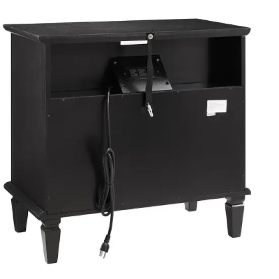 Sapphtopaz Nightstand with 2 Drawers and Open Space, Farmhouse Bedside Table with Outlets & USB Ports, Solid Wood Legs Night Stand for Bedroom image {2}