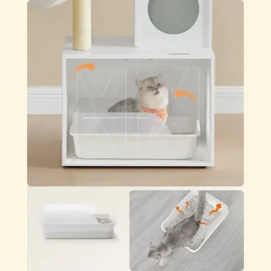 LEDREM WoodyWonders Cat Tree with Litter Box Enclosure, 2-in-1 Modern Tower, Furniture Hidden, Cat Condo with Scratching Posts image {2}