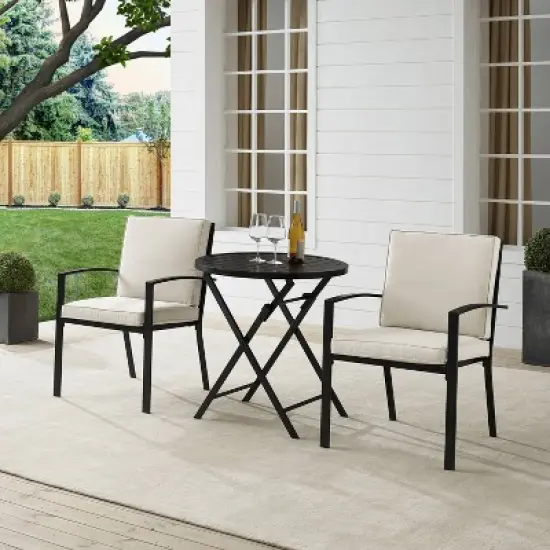 3pc Kaplan Outdoor Steel Chat Set Oatmeal/Bronze - Crosley image {1}