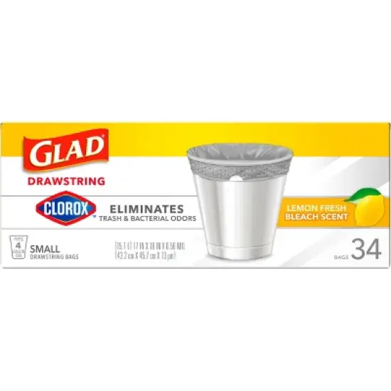 Glad Small Drawstring Trash Bags - Clorox Lemon Fresh - 4 Gallon image {10}