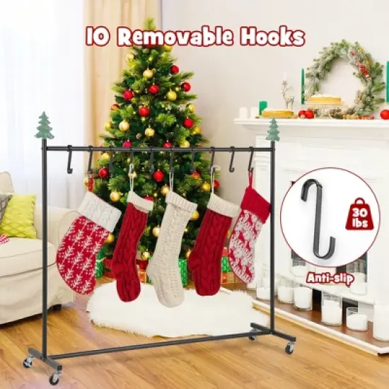 Tangkula Christmas Stocking Holder 46" Metal Stocking Stand with Christmas Decorations Freestanding Stocking Hanger Clothes Rack w/ 10 Hooks image {4}