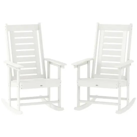 Outsunny Outdoor Rocking Chairs Set of 2, HDPE Patio Rockers with 28" High Back, Wide Armrests and Slatted Seat for Porch Backyard Balcony image {9}