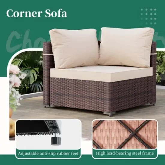 UPHA 9-Piece Rattan Patio Sofa Conversation Set with Cushions image {4}