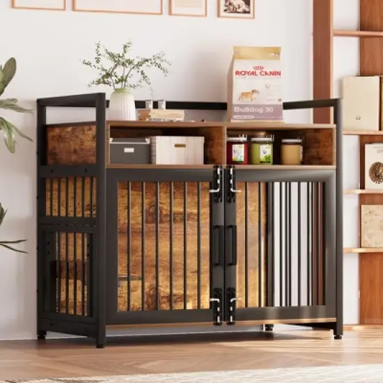 Furniture Dog Crate, Large Dog Crate Furniture with Drawers, 360&deg; and Adjustable Raised Feeder, Wooden Dog Crate for Large Medium Dog Indoor image {7}