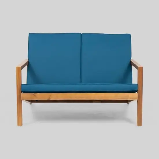 4pc Leah Acacia Wood Patio Chat Set Dark Teal - Christopher Knight Home image {2}