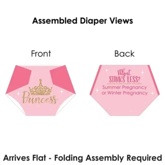 Big Dot of Happiness Little Princess Crown - Pink and Gold Princess Baby Shower Conversation Starter - 2-in-1 Dirty Diaper Game - Set of 24 image {6}