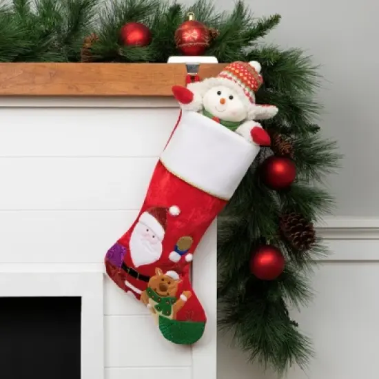 Northlight 20.5" Red and White Glittered Santa Claus and Reindeer Christmas Stocking image {1}