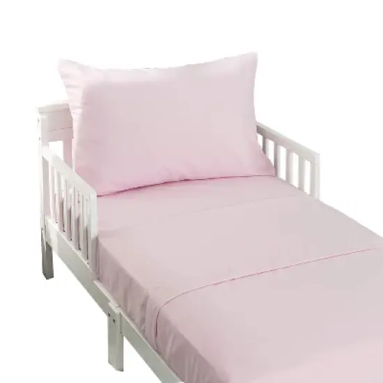 EVERYDAY KIDS 3 Piece Toddler Sheet Set - Soft Microfiber Toddler Bedding - Includes a Flat Sheet, a Fitted Sheet and a Pillowcase - Solid Pink image {4}