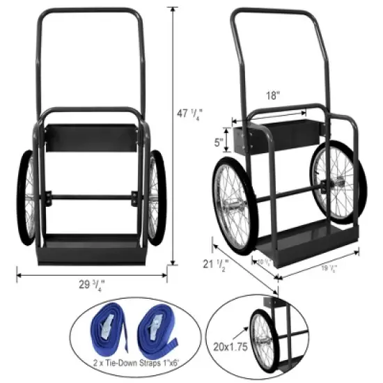 Double Cylinder Cart, Dual Oxygen Tank Cart Dolly with 2 Hinges, 2 20" Phneumaticr Wheels, Removable 220 Lbs Load Capacity Cart, Space Saving image {4}
