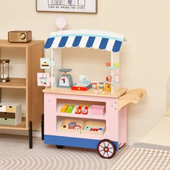 Costway Kids Snacks & Sweets Food Cart Kids Toy Cart Play Set with 30 PCS Accessories image {1}