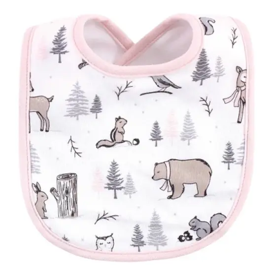 Hudson Baby Infant Girl Cotton Bib and Headband Set 5pk, Winter Forest, One Size image {2}