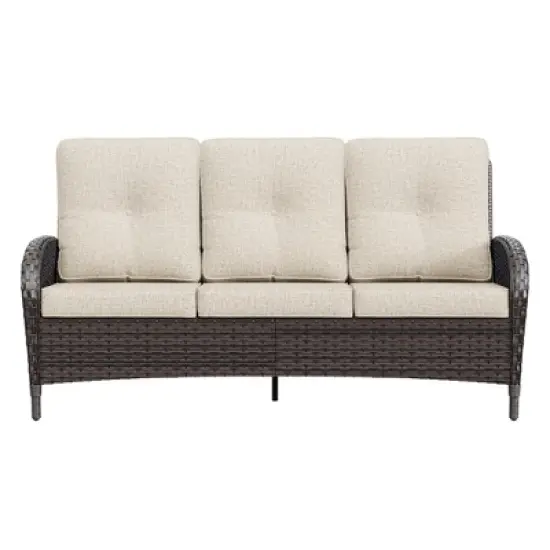 UPTIOT 3-seat Outdoor Rattan Sofa With Cushions image {7}