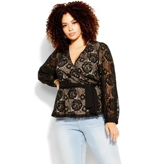 Women's Plus Size Lace Fly Away Top - Black | CITY CHIC image {7}