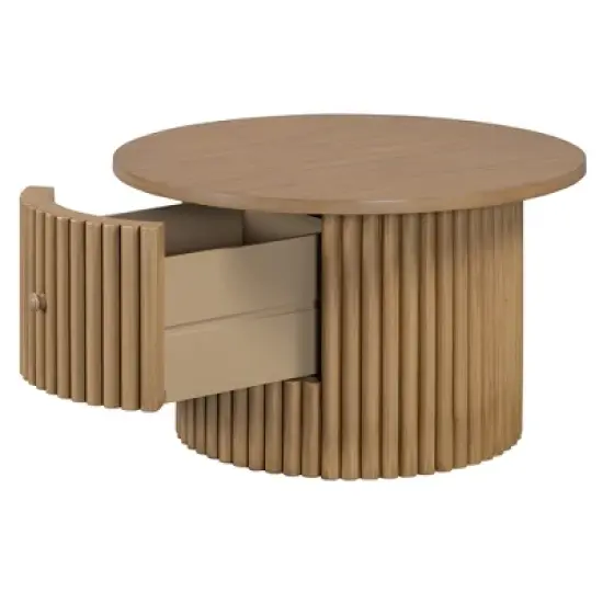 Round Coffee Table with Storage, 30.5" Wooden Center Table with Drawer, Accent Cocktail End Table for Living Room Bedroom Office image {6}