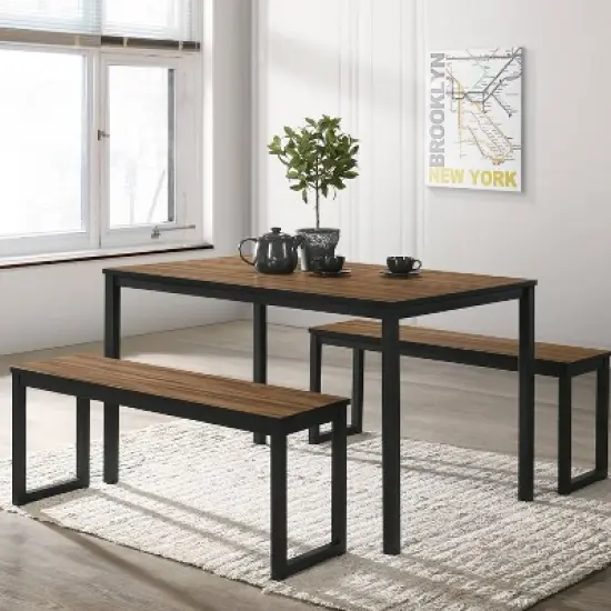 3pc Killucan Dining Table Set with 2 Benches - miBasics image {1}