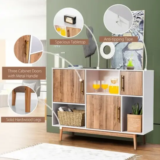 Costway Sideboard Storage Cabinet w/Storage Compartments Buffet TV Stand Coffee image {8}