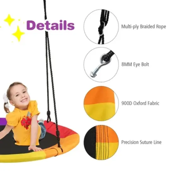 Costway 40'' Flying Saucer Tree Swing  900D Round Swing w/ Multi-ply Rope Colorful image {5}