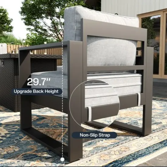 LayinSun 5 Pieces Aluminum Outdoor Patio Furniture Set, Metal Modern Conversation Sofa Set with Coffee Table and Washable Thick Cushions image {5}