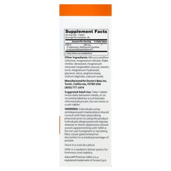 Doctor's Best SAM-e, 200 mg, 60 Enteric Coated Tablets image {1}