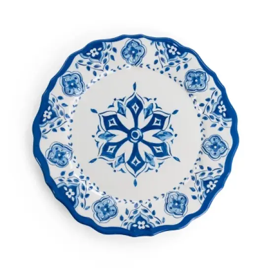 Elama Blue Garden 12 Piece Scalloped Lightweight Melamine Dinnerware Set in Blue image {10}