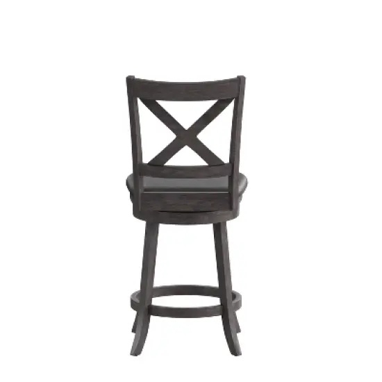Merrick Lane 24" Classic Wooden Crossback Swivel Counter Height Pub Stool with Upholstered Padded Seat and Integrated Footrest image {8}